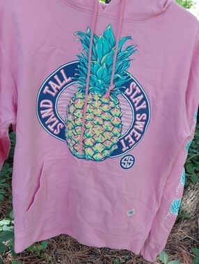 Simply Southern Pink Hoodie with Teal Pineapple Print